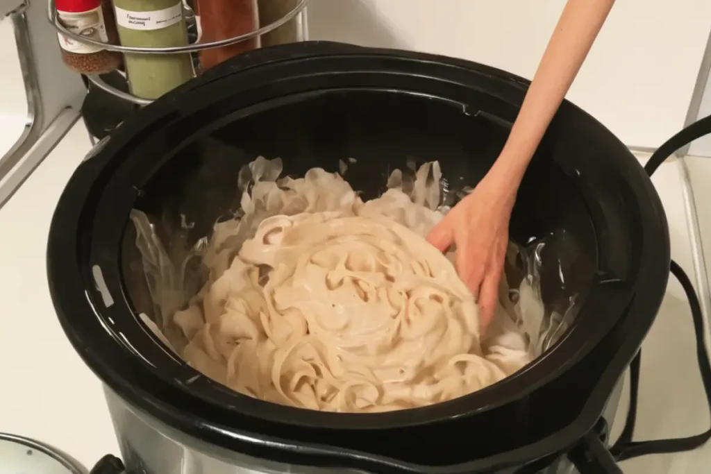 Delicious Crock Pot Chicken Alfredo served on a plate Ingredients for Crock Pot Chicken Alfredo recipe