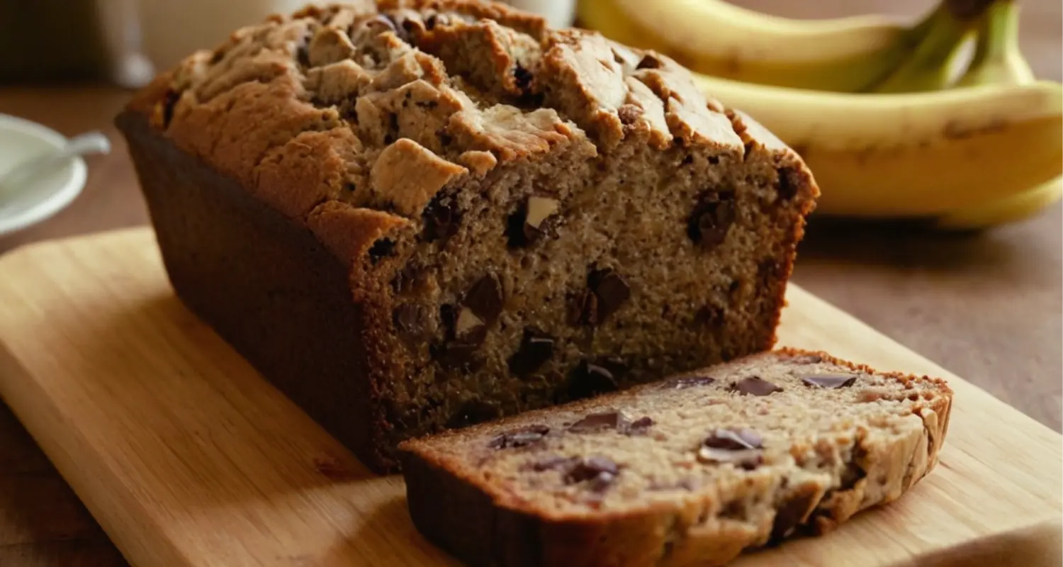 For an image of the finished banana bread: Alt Tag: "Delicious Chocolate Chunk Banana Bread ready to serve" For step-by-step preparation images: Mixing ingredients: Alt Tag: "Ingredients being mixed for Chocolate Chunk Banana Bread recipe" Mashing bananas: Alt Tag: "Ripe bananas being mashed for Banana Chocolate Bread" Adding chocolate chunks: Alt Tag: "Adding chocolate chunks to Banana Bread batter" Bread in the oven: Alt Tag: "Chocolate Chip Banana Bread baking in the oven" For an image of slicing the bread: Alt Tag: "Slicing moist Banana Bread with Chocolate Chunks" For images of serving suggestions: Alt Tag: "Serving suggestion for Chocolate Chunk Banana Bread with coffee" For any close-up shots of the bread's texture: Alt Tag: "Close-up texture of moist Chocolate Chunk Banana Bread" For images related to ingredient benefits or substitutions: Bananas: Alt Tag: "Health benefits of ripe bananas for baking" Dark chocolate: Alt Tag: "Nutritional benefits of dark chocolate in baking"