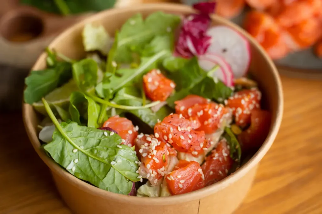 Classic Ahi Tuna Salad with Sesame Ginger Dressing ready to serve.