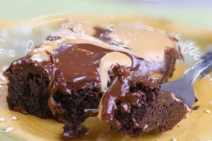 Freshly baked Texas Sheet Cake with chocolate frosting